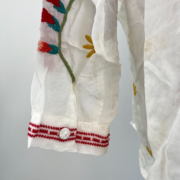 NWOT Johnny Was Texa Embroidered Floral Top Button-Down Tunic Shirt Blouse Sz S - Picture 10 of 15